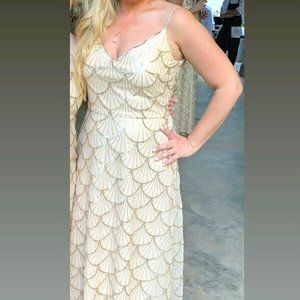 Sorella Vita Bridesmaid Gown, Art Deco gold sequin scallop, Tag Size 14 (fits 8)